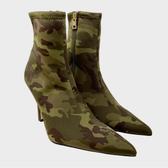 New Good American High Kickstand Bootie Size 6.5 Camo Neoprene Gold Accents - Picture 4 of 7
